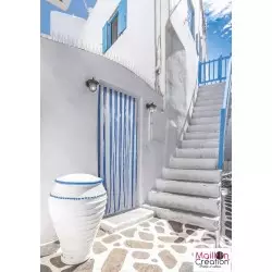 white and blue plastic strip curtain