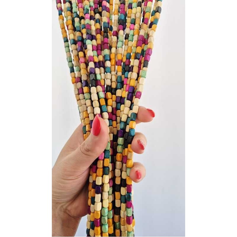 Rideau de porte en perles de bois multicolore