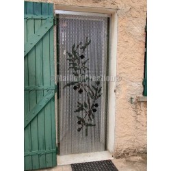 Door curtain "Branch olive tree silver background"