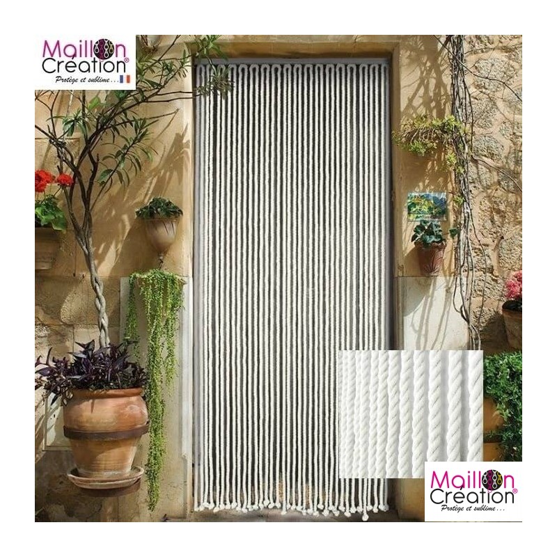 Grand Rideau De Porte En Macramé Bohème - 90x180 Cm - Corde Coton/polyester Blanc